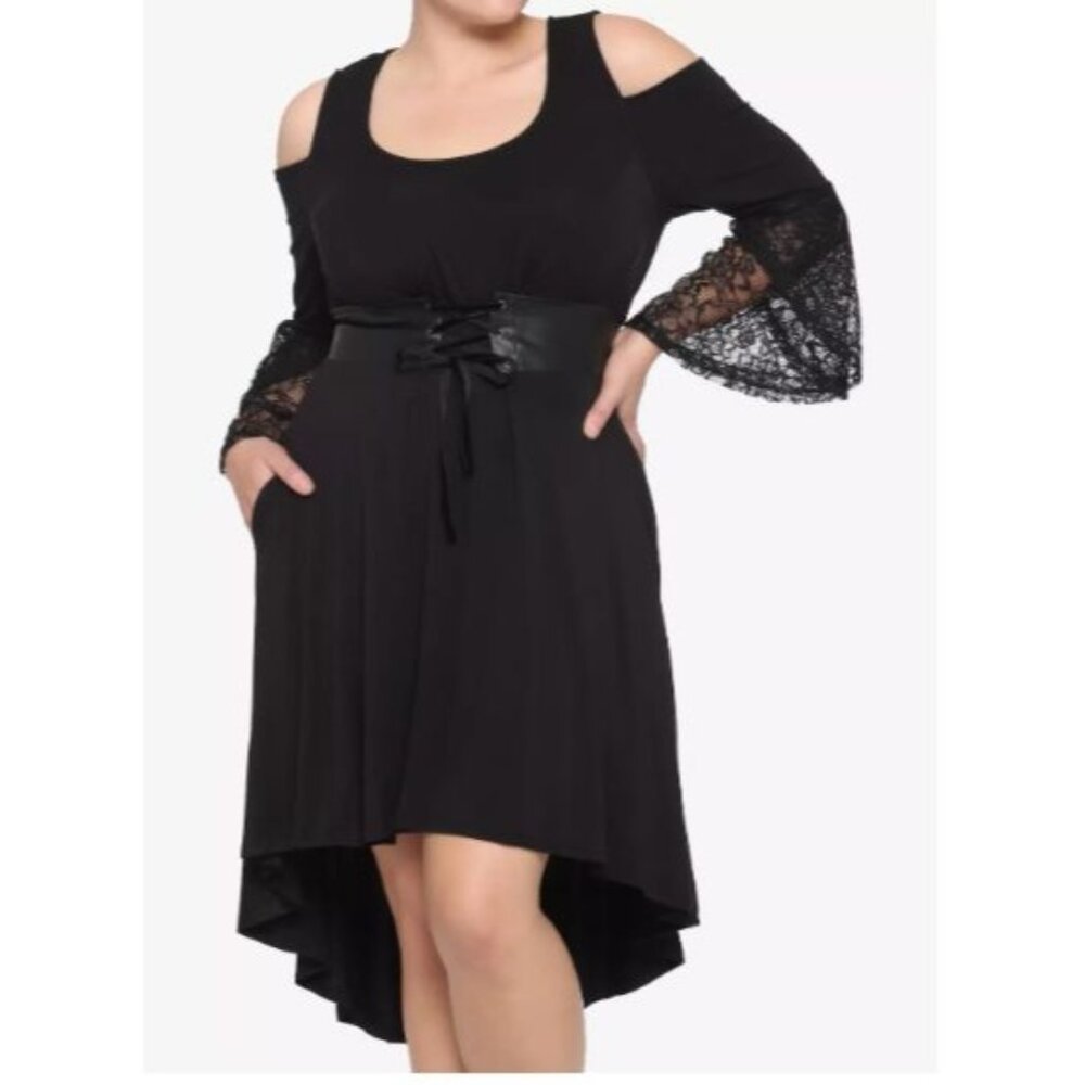 Hot Topic Womens Plus 4X Gothic Dress Lace Bell‎ Sleeve Faux Corset Whimsigoth